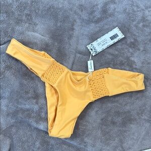 Frankie's Bikinis Yellow Crochet Thong Bottoms